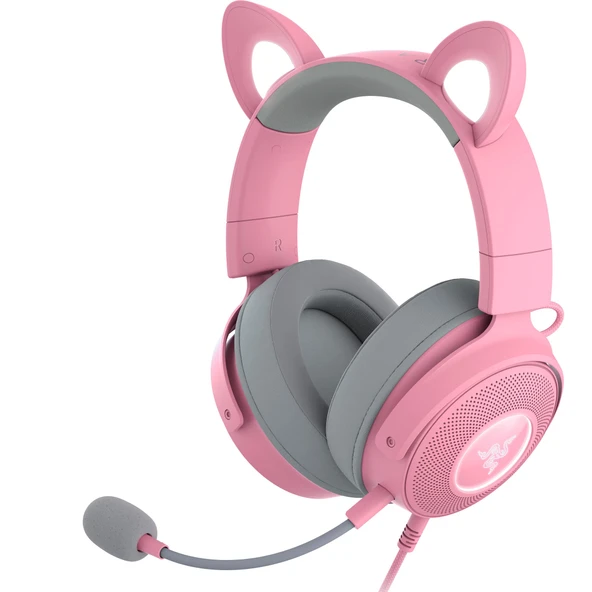 Razer Kraken Kitty V2 Pro - Değiştirilebilir Kulaklara ve Reaktif Akış Aydınlatmaya Sahip Kablolu RGB Kulaklık (TriForce Titanyum 50 mm Sürücü, HyperClear Kardioid Mikrofon) Quartz ürün görseli 1