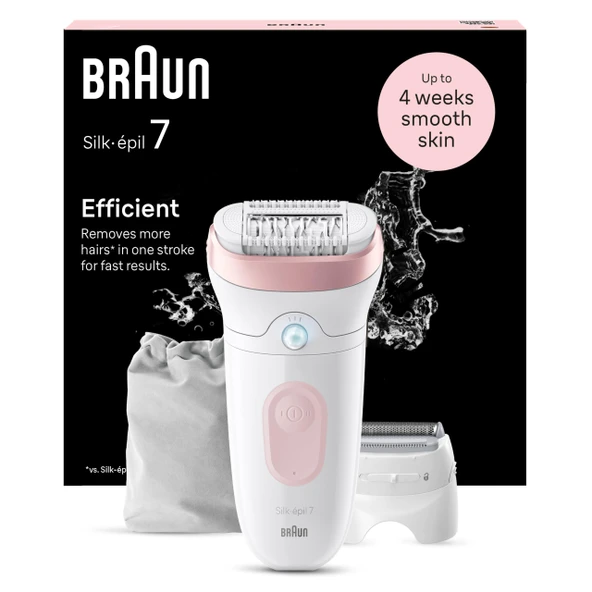 Braun Silk-épil 7 kadın epilatörü, uzun süreli tüy giderme için tüy çıkarıcı, kadın tıraş makinesi, su geçirmez - tıraş aparatı ve düzeltici aparatı dahil - 7-030, beyaz/flamingor pembe ürün görseli 1