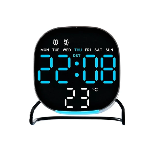 Valkyrie Dijital LED Siyah Masa Saati Alarm Beyaz Derece 3 Kademe Işık, USB Destekli Modern Gece Lambalı Saat ürün görseli 1