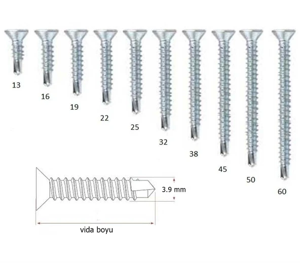 3.9x19 mm YHB Matkap Uçlu Akıllı Vida (DIN 7504P) x 50 Adet (rf147) ürün görseli 1