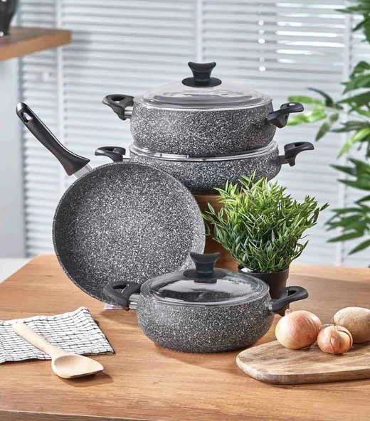 Şık Gri Mastercook Tombik 7 Parça Tencere Seti, Dayanıklı ve Pratik Kullanım ürün görseli 1