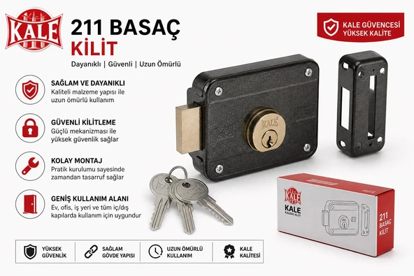 Kale 211 Basaç Kapı Kilidi – Dayanıklı Güvenlik Kilidi, Pratik Montaj, Uzun Ömürlü Kullanım ürün görseli 1
