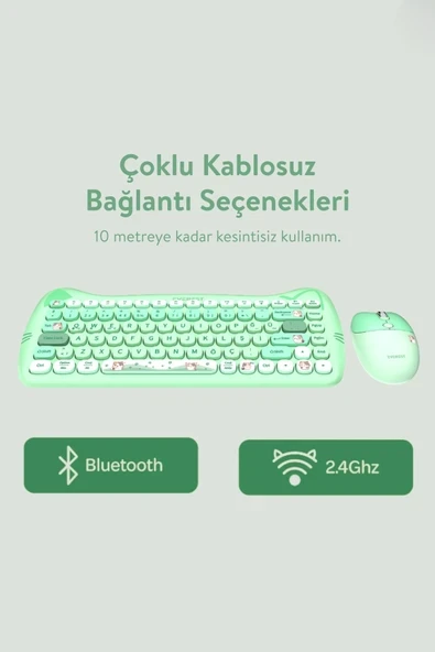 Everest Catty Mini KM-6285 Yeşil TKL Kablosuz Klavye Mouse Seti - Resim 2