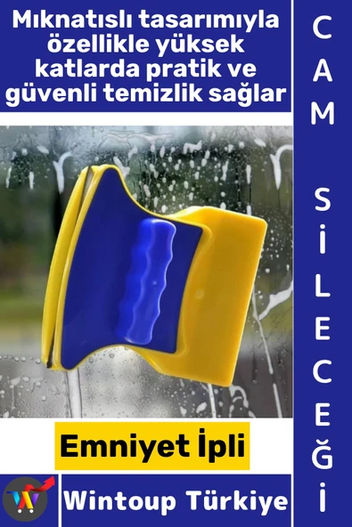 #CamSileceği Özel Tasarım Manyetik Emniyet İpli Yüksek Katlı İç Dış Cephe Akvaryum Otomobil Ayna Temizlik Pratik Mıknatı ürün görseli 1