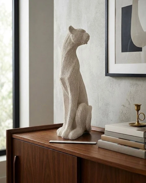 Dekoratif Çita Leopar Krem Rengi Biblo büst Heykel 43 Cm ürün görseli 1