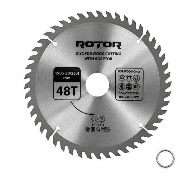 Daire Testere Bıçağı 190x30/25,4 mm 48T – Ahşap Kesim (El Tipi ve Gönye Testere) Adaptörlü ürün görseli 1