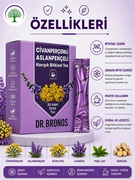 ÇareBurada | Dr. Bronos Civan Perçemli, Aslan Pençeli Karışık Bitkisel Toz 30 Stick - Resim 3