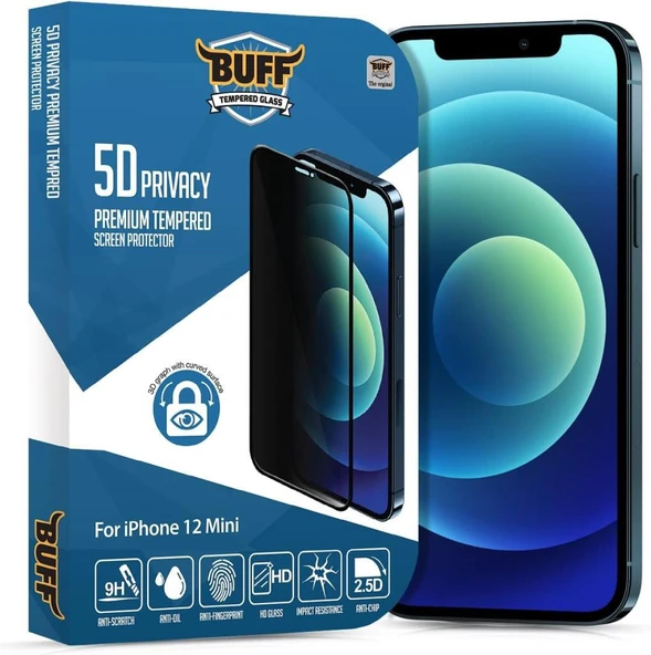 Buff iPhone 12 Mini 5D ile Uyumlu Privacy Ekran Koruyucu ürün görseli 1
