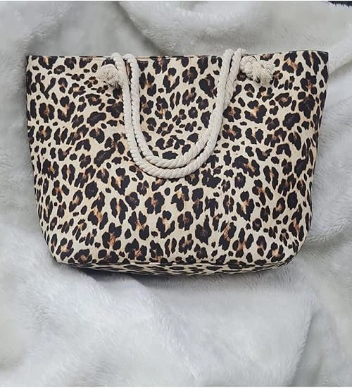 Yumuşak Saplı, Plaj Çantası Leopar Desenli 38x50 Cm ürün görseli 1