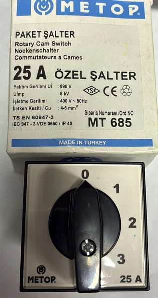 METOP MT685 25A VOLTMETRE KOMÜTATÖRÜ 0-1-2-3 ürün görseli 1