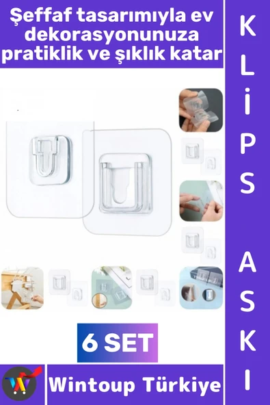 #Askı Kendinden Yapışkanlı Ev Dekorasyon Mutfak Banyo Resim Saksı Soket Kablo Düzenleyici Estetik Şık Şeffaf Pratik Çok ürün görseli 1