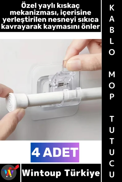 #Askı Kendinden Yapışkanlı Mutfak Banyo Masa Üstü Araç İçi Şeffaf Estetik Çok Amaçlı Yaylı Kıskaçlı Mekanizma Kablo Mop ürün görseli 1