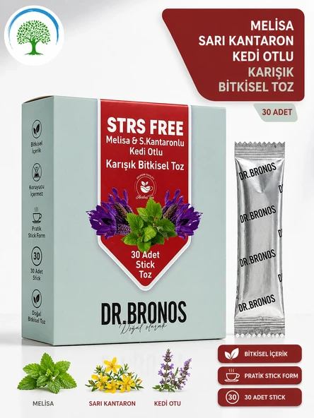 ÇareBurada | Dr. Bronos STRS FREE Melisa, Sarı Kantaron, Kedi otlu Karışık Bitkisel Toz 30 Stick ürün görseli 1