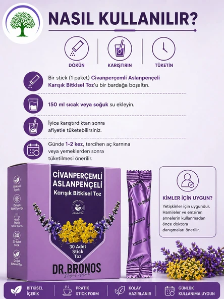 ÇareBurada | Dr. Bronos Civan Perçemli, Aslan Pençeli Karışık Bitkisel Toz 30 Stick - Resim 2