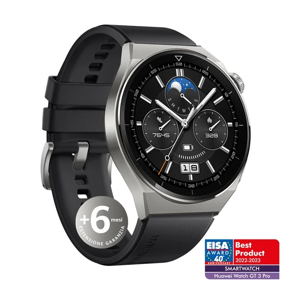 Huawei Watch GT 3 Pro 46 mm erkekler için akıllı saat, safir kristal kadran, 24 saat sağlık izleme, 14 güne kadar pil ömrü, 5 ATM, GPS, floroelastomer + 6 ay ürün görseli 1