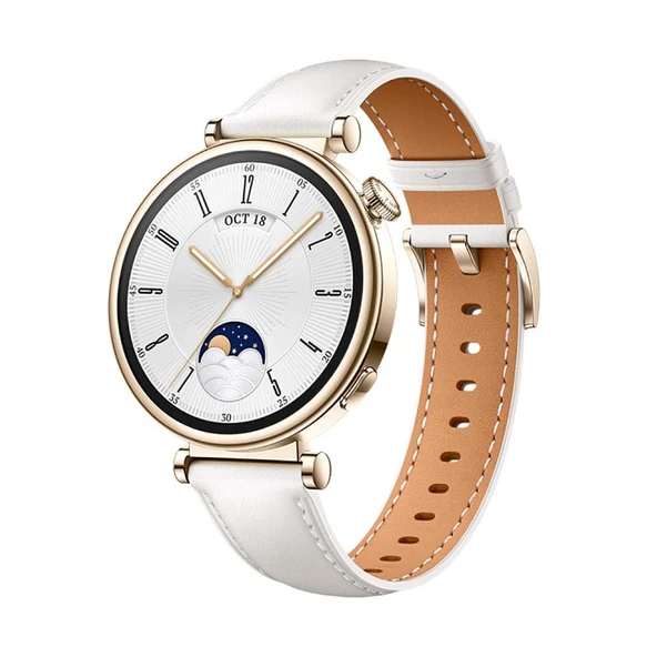 Huawei Watch GT 4 41 mm akıllı saat, zarif tasarım, 7 güne kadar pil ömrü, gelişmiş 7/24 sağlık yönetimi, kalori yönetimi, Android ve iOS ile uyumlu, beyaz ürün görseli 1
