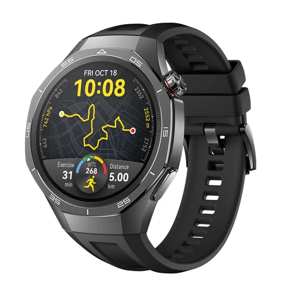 Huawei Watch GT 5 Pro 46 mm akıllı saat, sanatsal tasarım, profesyonel düzeyde spor işlevleri, sağlık takibi, EKG izleme, 14 güne kadar pil ömrü, GPS, Bluetooth çağrıları, iOS ve Android, siyah ürün görseli 1