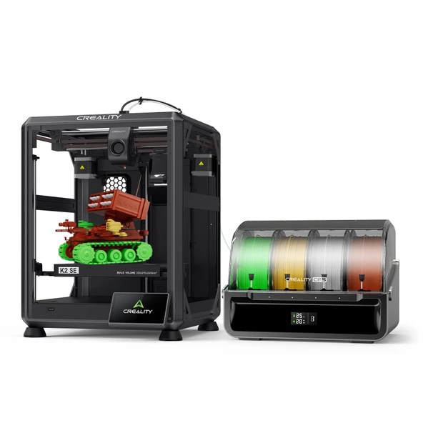 Creality K2 SE Combo 3D yazıcı, CFS ile çok renkli 3D baskı, 500 mm/s yüksek hızlı baskı, otomatik tesviye, titreşim kontrolü, doğrudan tahrikli ekstruder, kurulum alanı 220×215×245 mm ürün görseli 1