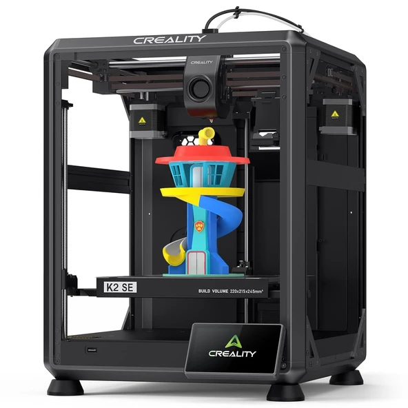Creality K2 SE 3D yazıcı 2026, 500 mm/s'ye kadar yüksek hızlı baskı, doğrudan ekstruder, otomatik tesviye, titreşim kontrolü, 220 × 215 × 245 mm yapım alanı ürün görseli 1
