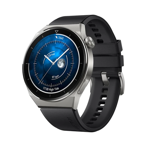 Huawei Watch GT 3 Pro 46 mm akıllı saat, titanyum kasa, safir kristal, dalış modu, uzun pil ömrü, kablosuz şarj, kalp atış hızı ve SpO2 izleme, Bluetooth aramaları, siyah ürün görseli 1