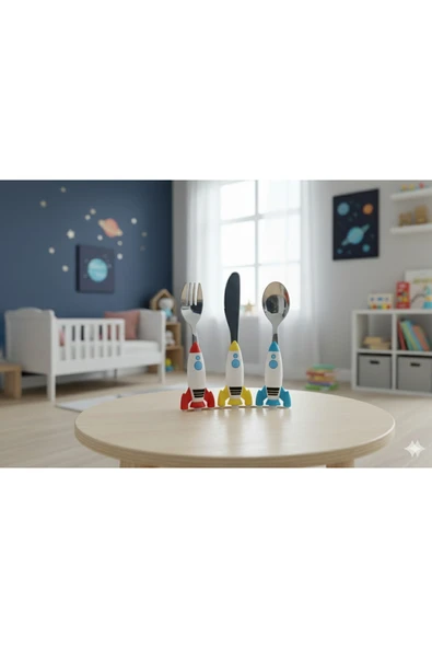 Porland Mini Rocket Çocuk Çatal Kaşık Bıçak Takımı 3 Parça 04FST001627 ürün görseli 1