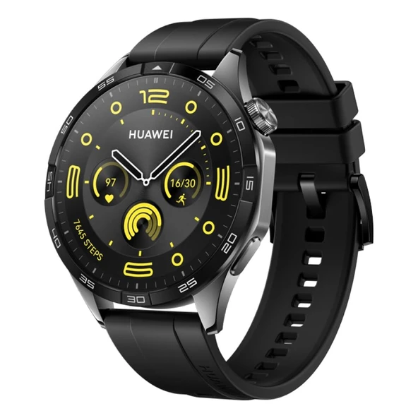Huawei Watch GT 4 Akıllı Saat, 2 haftaya kadar pil ömrü, iOS ve Android™, kalori yönetimi, profesyonel sağlık izleme, SpO2, GPS, +6 ay uzatılmış garanti, 46MM. Siyah ürün görseli 1