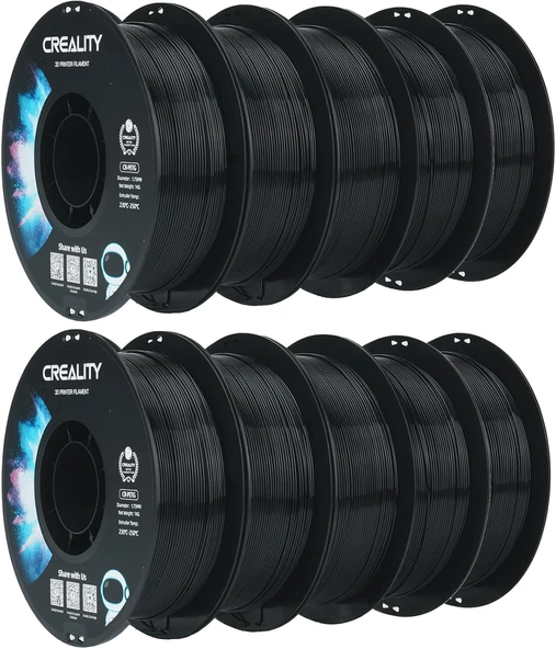 Creality CR-PETG Filament 1.75mm 10kg, 3D Yazıcı Filament PETG Vakum Paketleme, Siyah 10*1kg Makara ürün görseli 1