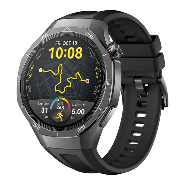 Huawei Watch GT 5 Pro 46 mm akıllı saat, sanatsal tasarım, profesyonel düzeyde spor işlevleri, sağlık takibi, EKG izleme, 14 güne kadar pil ömrü, GPS, Bluetooth çağrıları, iOS ve Android, siyah ürün görseli 1