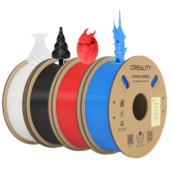 Creality Resmi Hyper PLA Filament Siyah+Beyaz+Mavi+Kırmızı 4KG, Yüksek Hızlı Baskı ve Dayanıklı, Pürüzsüz, Çıkıntı Performansı için 3D Yazıcı Filamenti Boyutsal Doğruluk +/-0,03 mm, 4 Rulo ürün görseli 1