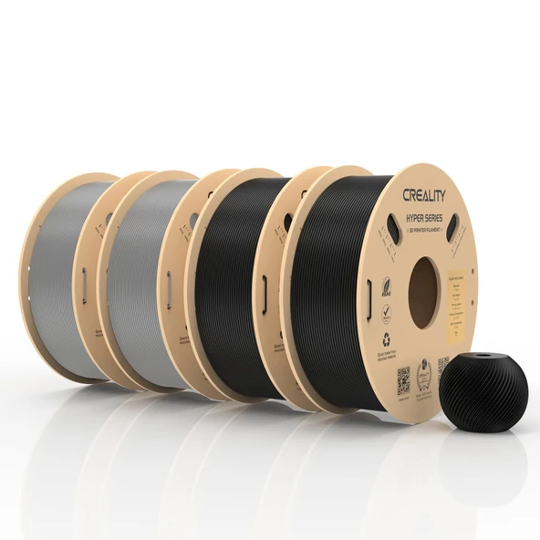 Creality PETG Filament, Hyper PETG 1,75 mm 3D Yazıcı Filamenti, 30-600 mm/s, Boyutsal Doğruluk +/- 0,02 Karton Makara (8,8 lbs), Çoğu FDM 3D Yazıcıya Uygun 4 kg Siyah Kül ürün görseli 1