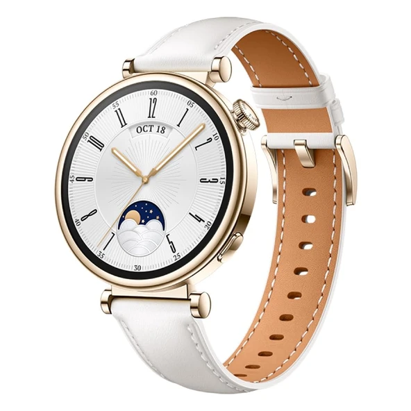 Huawei Watch GT 4 Akıllı Saat, 14 güne kadar pil ömrü, iOS ve Android™ ile uyumlu, Kalp atış hızı ölçümü, Spor saati, SpO2 ve GPS, +6 ay uzatılmış garanti, 41 MM, Beyaz ürün görseli 1