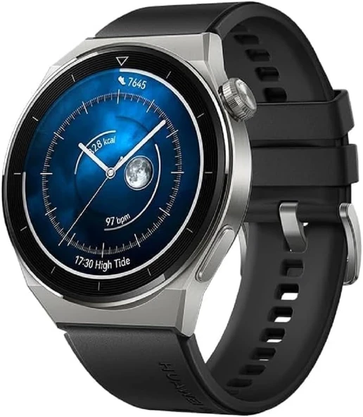 Huawei Watch GT 3 Pro 46 mm akıllı saat, titanyum kasa, safir kristal, dalış modu, uzun pil ömrü, kablosuz şarj, kalp atış hızı ve SpO2 izleme, Bluetooth çağrıları, 30 ay garanti, siyah ürün görseli 1