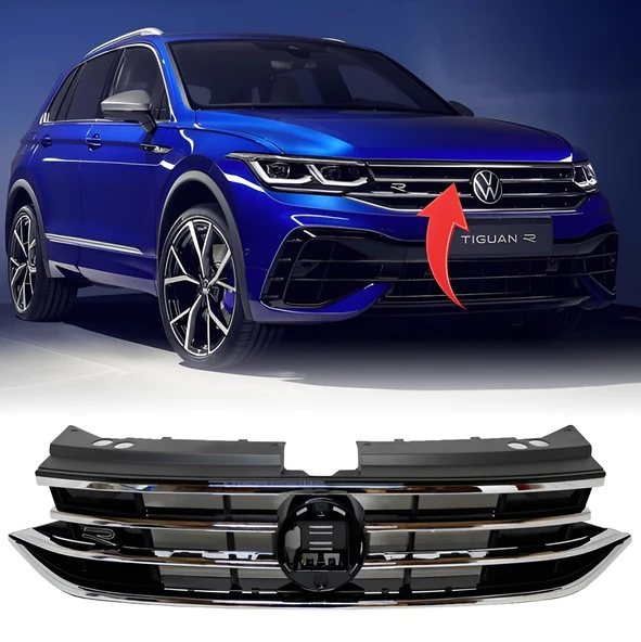 Tiguan R-Line 2020-2024 Ön Panjur Kromlu Parlak Siyah 5NA853651BF ürün görseli 1