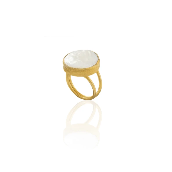 Kadir Jewellery 22 Ayar Altın Kaplama Zirkon Taşlı Ayarlanabilir İnci Yüzük ürün görseli 1