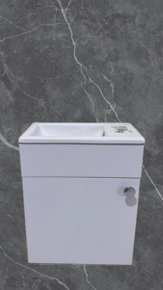 Turkuaz Mini Küçük Banyo, Tuvalet, Karavan Lavabo 24*42 cm (Banyo Dolabı Dahil) ürün görseli 1