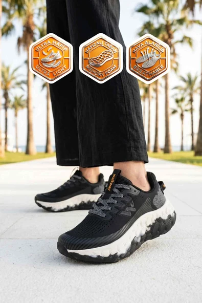 Siyah Beyaz Fileli Hafızalı Taban Unisex Spor Ayakkabı ürün görseli 1