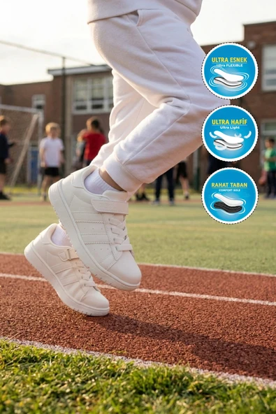 Beyaz Cırtlı Erkek Çocuk Sneaker - Resim 3