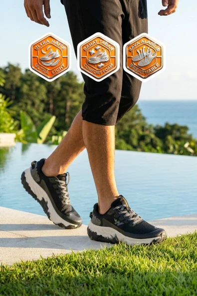 Siyah Beyaz Fileli Hafızalı Taban Unisex Spor Ayakkabı ürün görseli 1