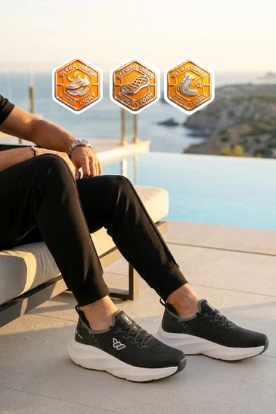 Siyah Beyaz Fileli Hafızalı Taban Unisex Spor Ayakkabı ürün görseli 1