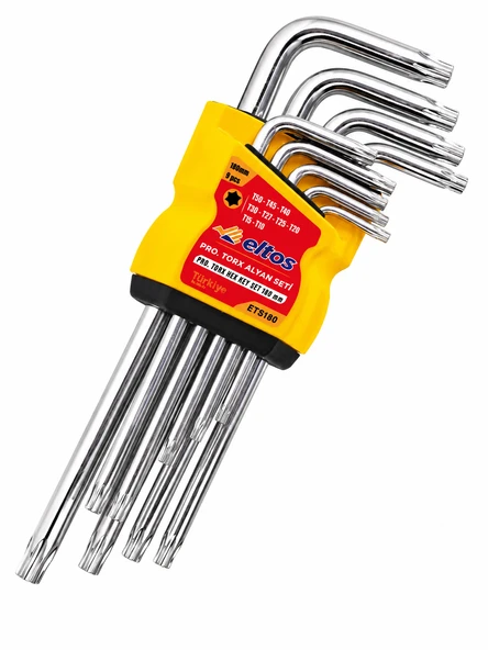 Eltos 9 Parça Torx Alyan Seti 120 mm, Cr-V,  Profesyonel L Tipi Anahtar Seti, Yerli Üretim ürün görseli 1