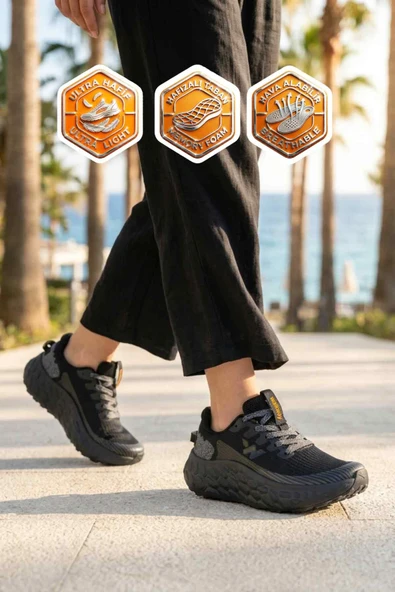 Siyah Fileli Hafızalı Taban Unisex Spor Ayakkabı ürün görseli 1
