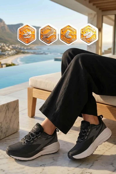 Siyah Beyaz Fileli Hafızalı Taban Unisex Spor Ayakkabı ürün görseli 1