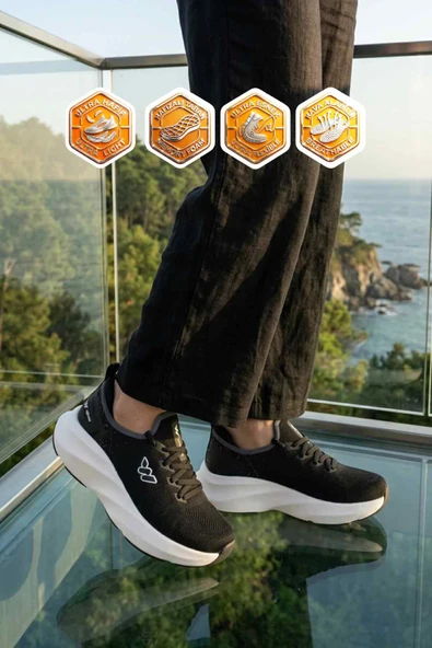 Siyah Beyaz Fileli Hafızalı Taban Unisex Spor Ayakkabı ürün görseli 1