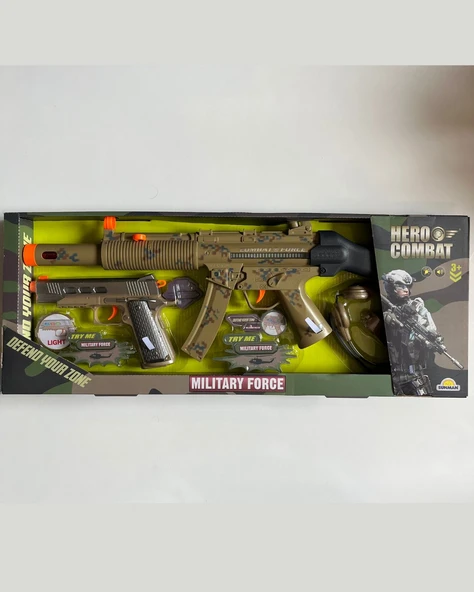 Asker Silah Oyun Seti | Tüfek 60 Cm | Tabanca 20 Cm | Telsizli ve Işıklı Sesli Oyun Seti ürün görseli 1