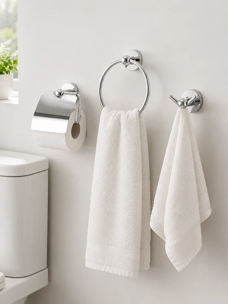 Delux 3’lü Krom Banyo Aksesuar Seti, 2 adet Havluluk + 1 adet Tuvalet Kağıtlığı ürün görseli 1