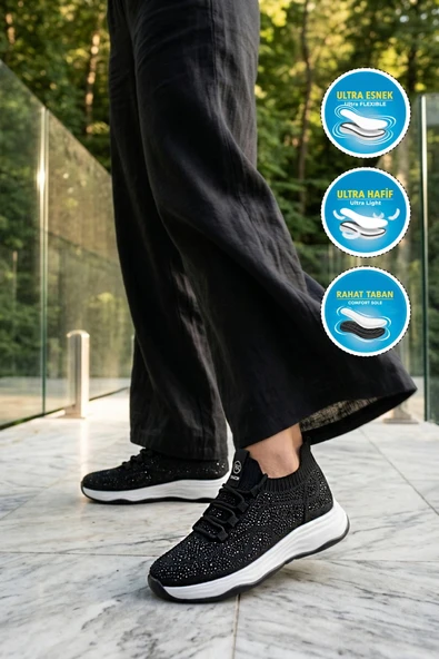 Siyah Anorak Bağcıklı Kadın Sneaker - Resim 3