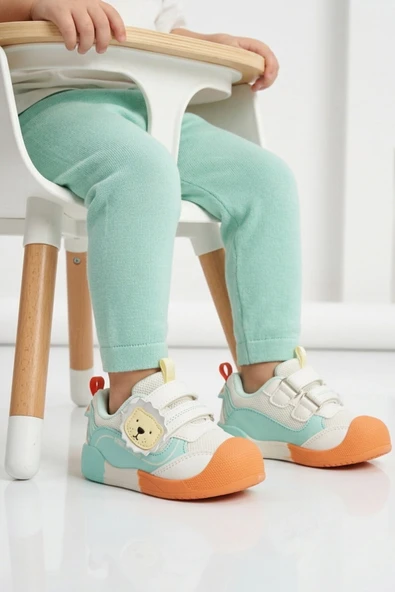 Marcokids Beyaz Turuncu Cırtlı Fileli Anatomik Bebek Spor Ayakkabı 26Y704 B ürün görseli 1