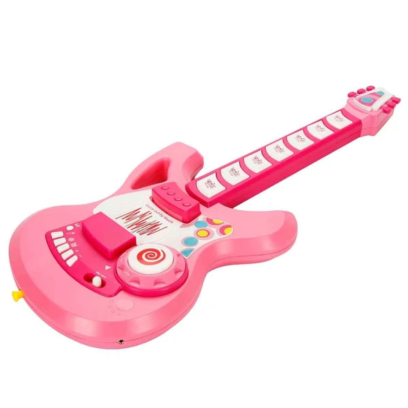 Pembe Elektronik Çocuk Gitarı – 61 cm Işıklı ve Sesli İnteraktif Müzik Seti ürün görseli 1