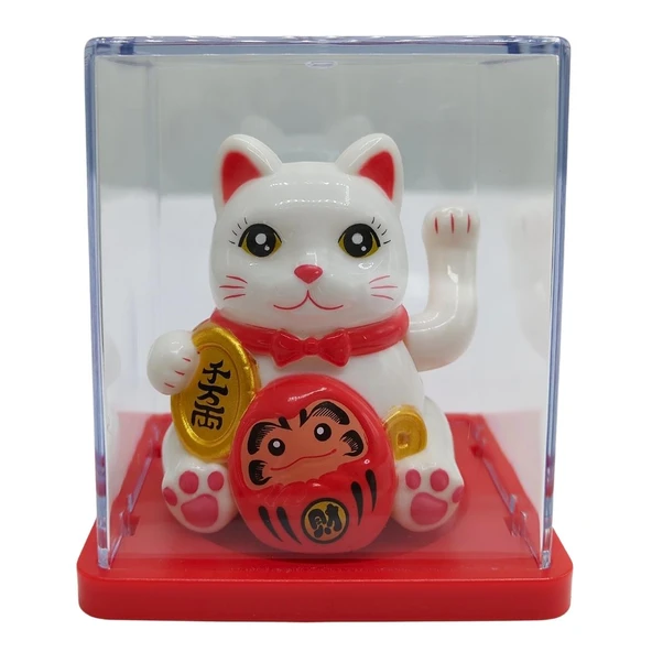 Maneki Neko El Sallayan Mini Şans Kedisi Beyaz Solar Güneş Enerjili 5x5cm S1BYZ01 ürün görseli 1