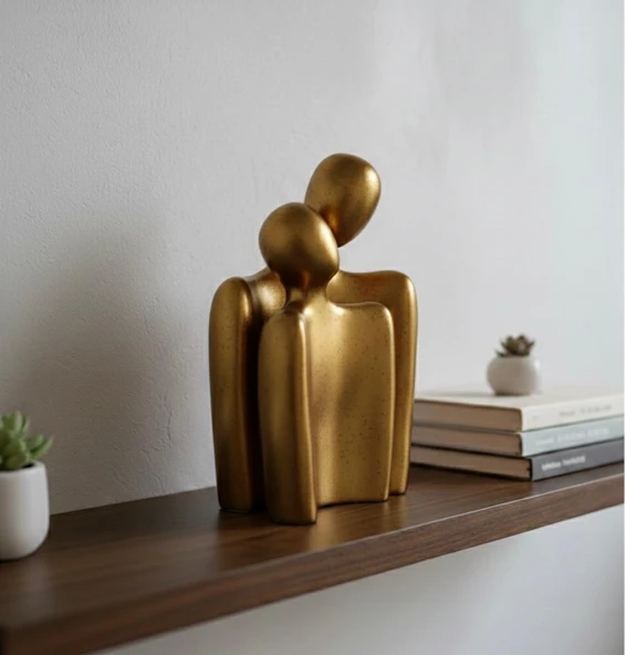Modern Tasarım 2 Li Soyut Gold Dekoratif Obje - Kucaklaşan Aşıkları Simgeleyen Biblo ürün görseli 1